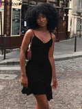 Elegant V Neck Ruffles Strap Sexy Sleeveless Bodycon Dress