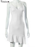 Elegant V Neck Ruffles Strap Sexy Sleeveless Bodycon Dress