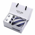 Tie Set With Gift Box Jacquard Woven gravata Silk Tie Hanky Cufflinks
