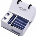Tie Set With Gift Box Jacquard Woven gravata Silk Tie Hanky Cufflinks