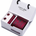 Tie Set With Gift Box Jacquard Woven gravata Silk Tie Hanky Cufflinks