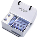 Tie Set With Gift Box Jacquard Woven gravata Silk Tie Hanky Cufflinks