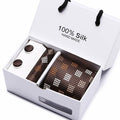 Tie Set With Gift Box Jacquard Woven gravata Silk Tie Hanky Cufflinks