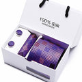 Tie Set With Gift Box Jacquard Woven gravata Silk Tie Hanky Cufflinks