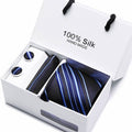 Tie Set With Gift Box Jacquard Woven gravata Silk Tie Hanky Cufflinks