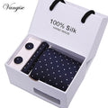 Tie Set With Gift Box Jacquard Woven gravata Silk Tie Hanky Cufflinks
