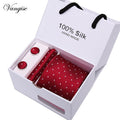 Tie Set With Gift Box Jacquard Woven gravata Silk Tie Hanky Cufflinks