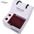 Tie Set With Gift Box Jacquard Woven gravata Silk Tie Hanky Cufflinks
