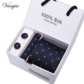 Tie Set With Gift Box Jacquard Woven gravata Silk Tie Hanky Cufflinks