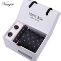 Tie Set With Gift Box Jacquard Woven gravata Silk Tie Hanky Cufflinks