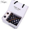 Tie Set With Gift Box Jacquard Woven gravata Silk Tie Hanky Cufflinks