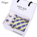 Tie Set With Gift Box Jacquard Woven gravata Silk Tie Hanky Cufflinks