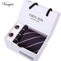 Tie Set With Gift Box Jacquard Woven gravata Silk Tie Hanky Cufflinks