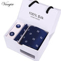 Tie Set With Gift Box Jacquard Woven gravata Silk Tie Hanky Cufflinks