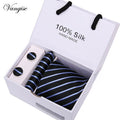 Tie Set With Gift Box Jacquard Woven gravata Silk Tie Hanky Cufflinks