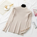 Thick Women’s sweater pullovers long sleeve button o-neck Sweater Female Slim knit top soft jumper tops