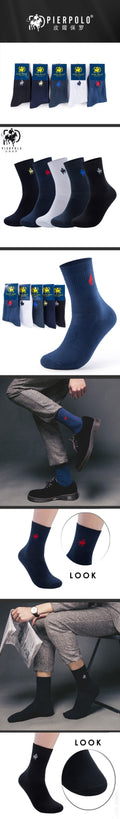 High-Quality Fashion 5 Pairs Brand PIER POLO Casual Cotton Socks Business Embroidery Men's Socks