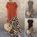 Leopard Printed Maxi Dress Fashion Women's Short Sleeve Patchwork Dress