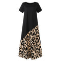 Leopard Printed Maxi Dress Fashion Women's Short Sleeve Patchwork Dress