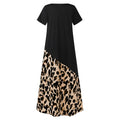 Leopard Printed Maxi Dress Fashion Women's Short Sleeve Patchwork Dress