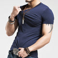 V-Neck Short Sleeve Fashion Fitness Hot T-shirt For Men
