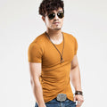 V-Neck Short Sleeve Fashion Fitness Hot T-shirt For Men