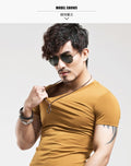 V-Neck Short Sleeve Fashion Fitness Hot T-shirt For Men