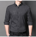 Men's Fashion Non-iron Stretch Soft Casual Striped Shirts Pocket-less Design Long Sleeve Standard-fit Youthful Button-down Shirt
