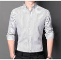 Men's Fashion Non-iron Stretch Soft Casual Striped Shirts Pocket-less Design Long Sleeve Standard-fit Youthful Button-down Shirt