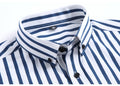 Men's Fashion Non-iron Stretch Soft Casual Striped Shirts Pocket-less Design Long Sleeve Standard-fit Youthful Button-down Shirt