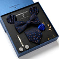 New Design Luxury Gift Necktie set for Men Silk Butterfly Bowtie Tie and Tie Clips Lapel Pin Hanky Cufflinks Set