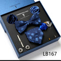 New Design Luxury Gift Necktie set for Men Silk Butterfly Bowtie Tie and Tie Clips Lapel Pin Hanky Cufflinks Set
