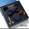 New Design Luxury Gift Necktie set for Men Silk Butterfly Bowtie Tie and Tie Clips Lapel Pin Hanky Cufflinks Set