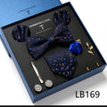 New Design Luxury Gift Necktie set for Men Silk Butterfly Bowtie Tie and Tie Clips Lapel Pin Hanky Cufflinks Set