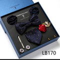 New Design Luxury Gift Necktie set for Men Silk Butterfly Bowtie Tie and Tie Clips Lapel Pin Hanky Cufflinks Set