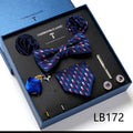 New Design Luxury Gift Necktie set for Men Silk Butterfly Bowtie Tie and Tie Clips Lapel Pin Hanky Cufflinks Set