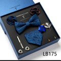 New Design Luxury Gift Necktie set for Men Silk Butterfly Bowtie Tie and Tie Clips Lapel Pin Hanky Cufflinks Set