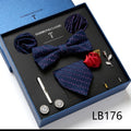 New Design Luxury Gift Necktie set for Men Silk Butterfly Bowtie Tie and Tie Clips Lapel Pin Hanky Cufflinks Set