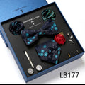 New Design Luxury Gift Necktie set for Men Silk Butterfly Bowtie Tie and Tie Clips Lapel Pin Hanky Cufflinks Set