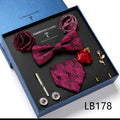 New Design Luxury Gift Necktie set for Men Silk Butterfly Bowtie Tie and Tie Clips Lapel Pin Hanky Cufflinks Set