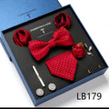 New Design Luxury Gift Necktie set for Men Silk Butterfly Bowtie Tie and Tie Clips Lapel Pin Hanky Cufflinks Set