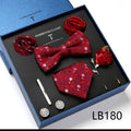 New Design Luxury Gift Necktie set for Men Silk Butterfly Bowtie Tie and Tie Clips Lapel Pin Hanky Cufflinks Set