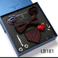 New Design Luxury Gift Necktie set for Men Silk Butterfly Bowtie Tie and Tie Clips Lapel Pin Hanky Cufflinks Set