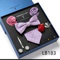 New Design Luxury Gift Necktie set for Men Silk Butterfly Bowtie Tie and Tie Clips Lapel Pin Hanky Cufflinks Set