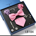 New Design Luxury Gift Necktie set for Men Silk Butterfly Bowtie Tie and Tie Clips Lapel Pin Hanky Cufflinks Set