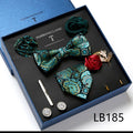 New Design Luxury Gift Necktie set for Men Silk Butterfly Bowtie Tie and Tie Clips Lapel Pin Hanky Cufflinks Set