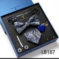 New Design Luxury Gift Necktie set for Men Silk Butterfly Bowtie Tie and Tie Clips Lapel Pin Hanky Cufflinks Set