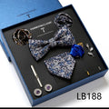 New Design Luxury Gift Necktie set for Men Silk Butterfly Bowtie Tie and Tie Clips Lapel Pin Hanky Cufflinks Set