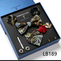 New Design Luxury Gift Necktie set for Men Silk Butterfly Bowtie Tie and Tie Clips Lapel Pin Hanky Cufflinks Set