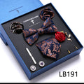 New Design Luxury Gift Necktie set for Men Silk Butterfly Bowtie Tie and Tie Clips Lapel Pin Hanky Cufflinks Set